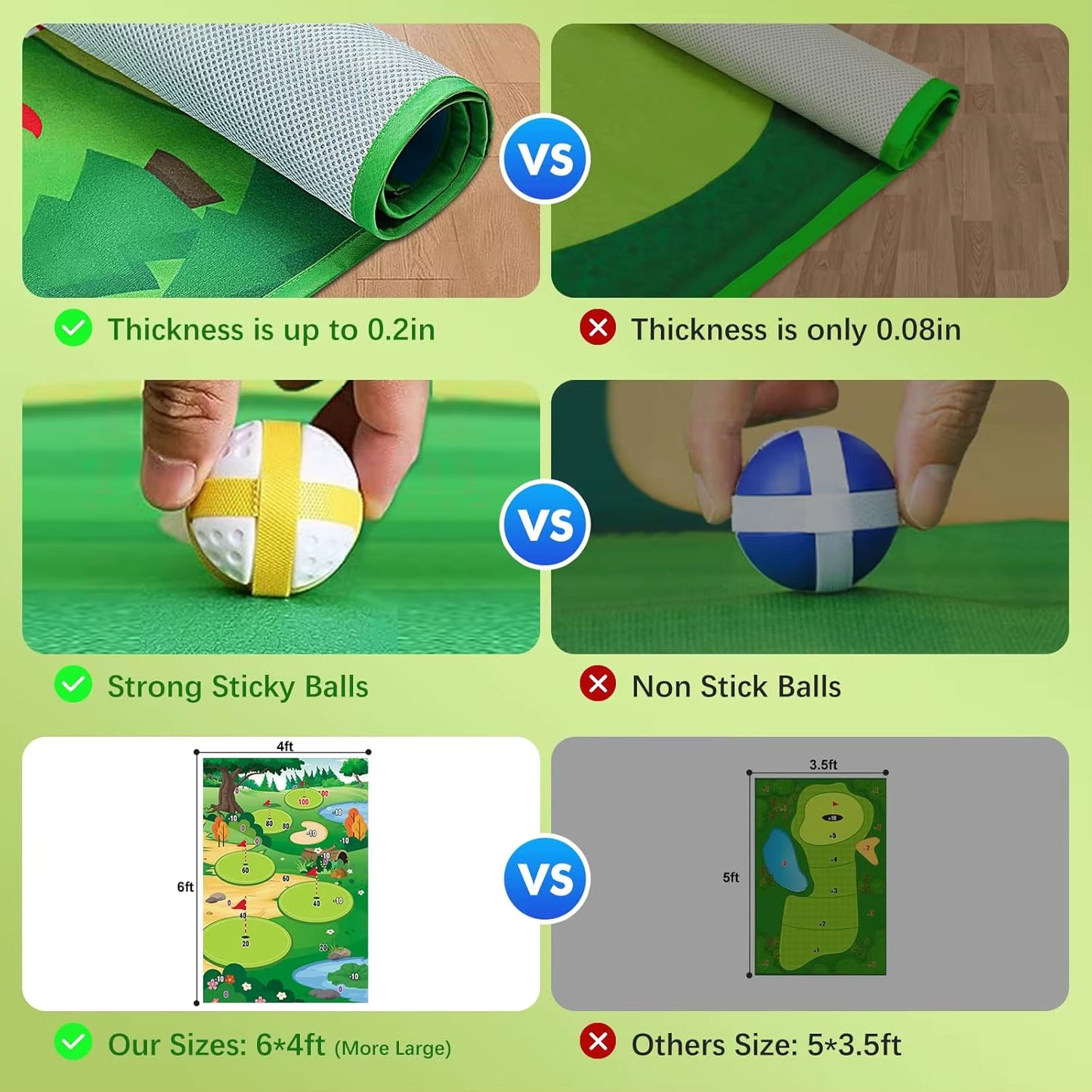 Golf Chipping Game Mat with Club Practice Training Indoor Outdoor Hitting Mat 20-Balls for Kids Adults Play Stick Chip Set