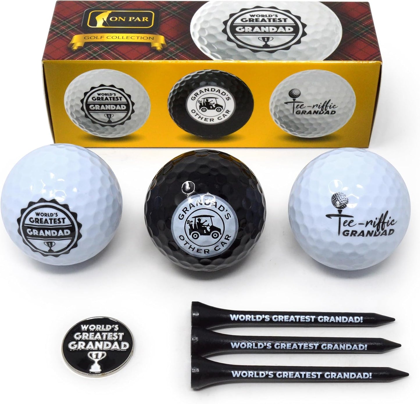 On Par Grandad Golf Balls Gifts Pack - Includes Golf Tees, Ball Marker - Gag, No