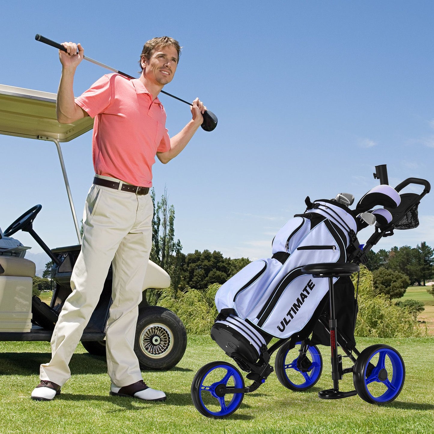 Golf Push Pull trolley with Storage Bag and Foot Brake