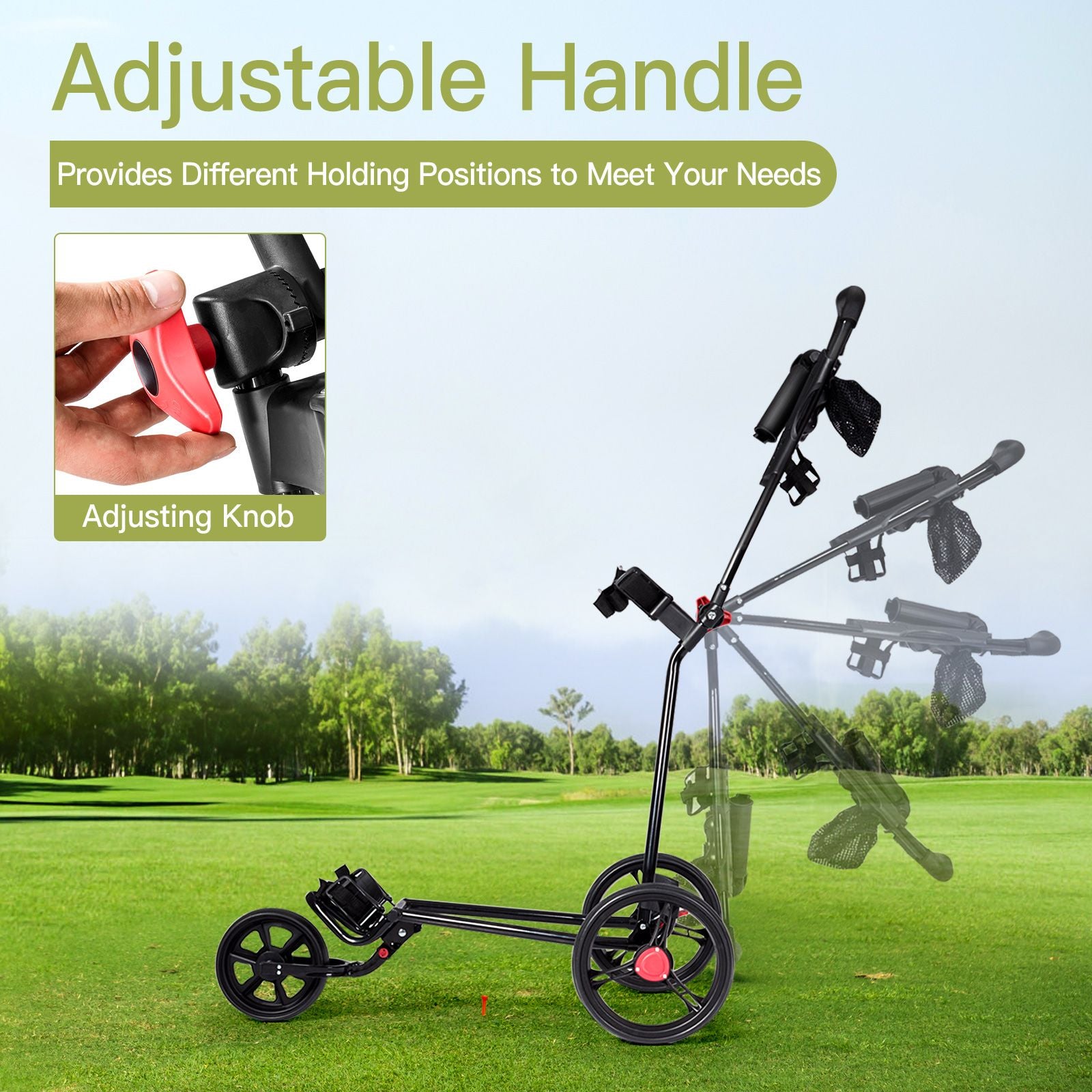 3 Wheel Folding Golf Push Cart with Adjustable Handle and Foot Brake