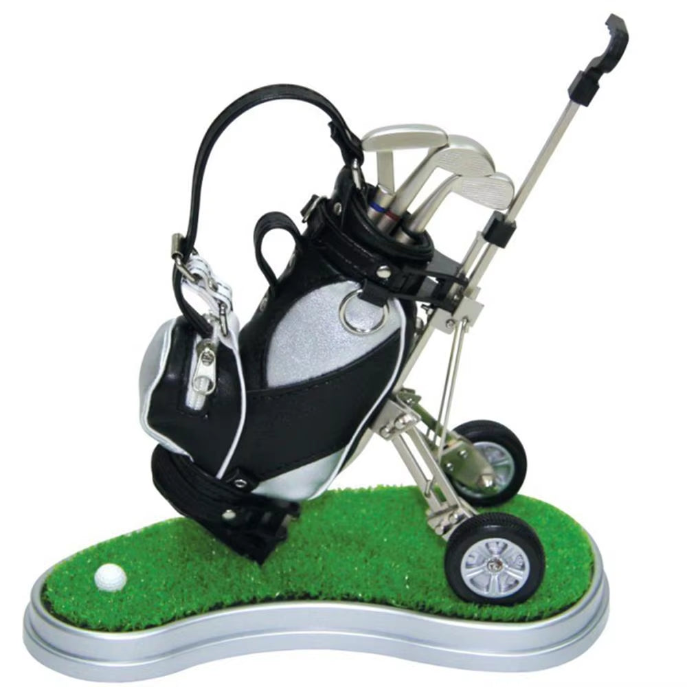 Golf Pens with Golf Bag Holder Novelty Gifts with 3 Pieces Aluminum Pen Golf Bag Pencil Holder Golf Souvenirs Gifts
