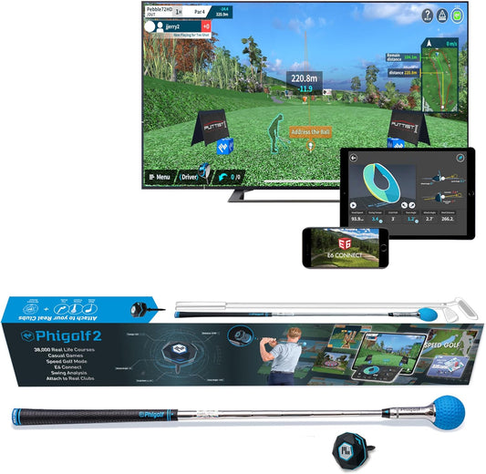 2 Home Golf Game Simulator: Enjoy Interactive Golf with Motion Sensor & Swing Stick for Indoor & Outdoor Fun – 38,000+ Courses Worldwide, Compatible with Android, Ios, App & E6 Connect