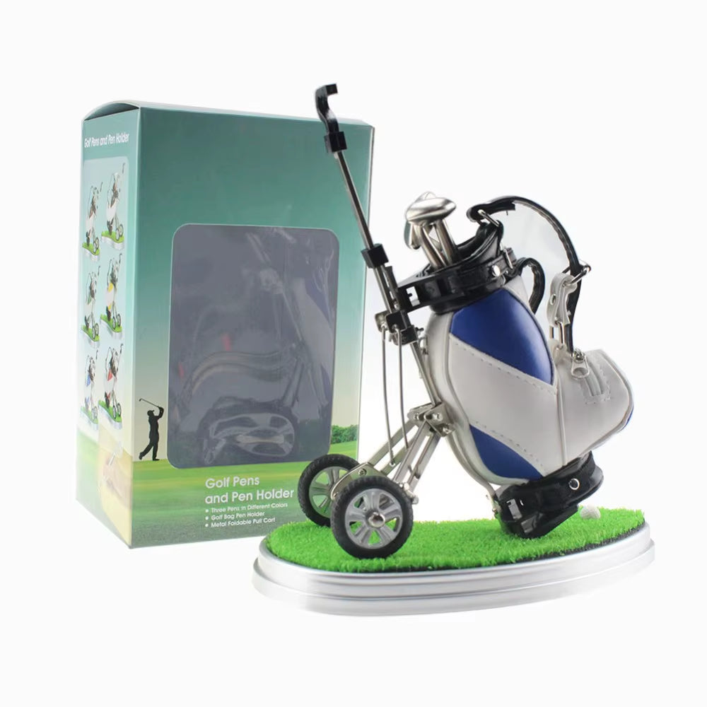 Golf Pens with Golf Bag Holder Novelty Gifts with 3 Pieces Aluminum Pen Golf Bag Pencil Holder Golf Souvenirs Gifts