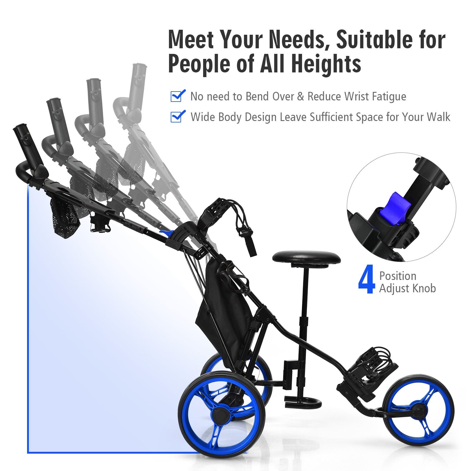 Golf Push Pull trolley with Storage Bag and Foot Brake