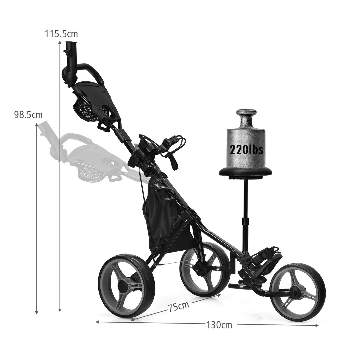 Golf Push Pull trolley with Storage Bag and Foot Brake