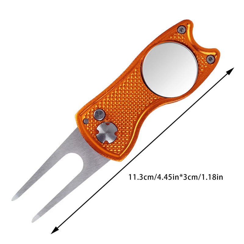 Foldable Golf Divot Repair Tool with Golf Ball Tool Pitch Groove Cleaner Golf Accessories Putting Green Fork Training Aids