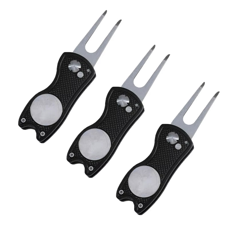 Foldable Golf Divot Repair Tool with Golf Ball Tool Pitch Groove Cleaner Golf Accessories Putting Green Fork Training Aids