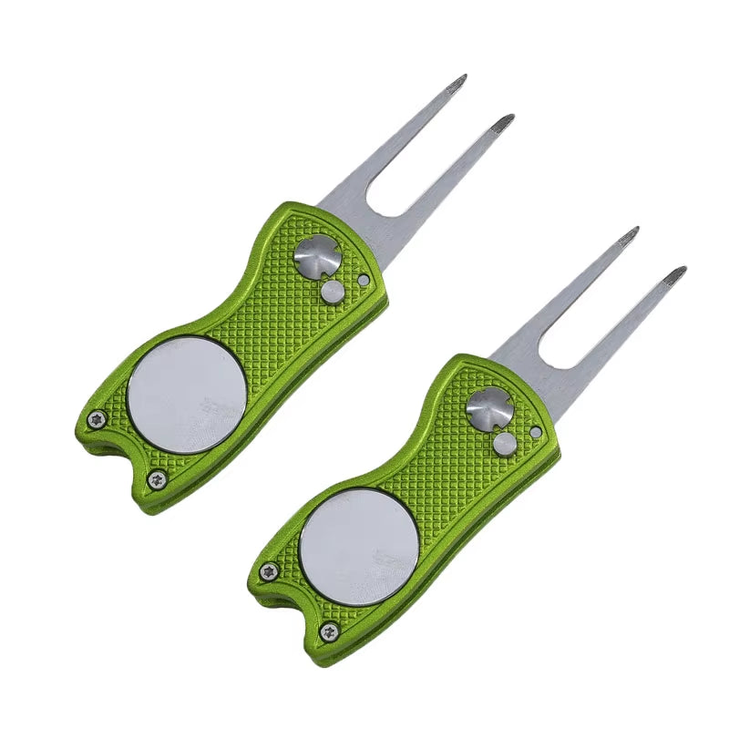 Foldable Golf Divot Repair Tool with Golf Ball Tool Pitch Groove Cleaner Golf Accessories Putting Green Fork Training Aids