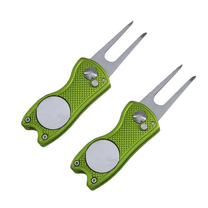 Foldable Golf Divot Repair Tool with Golf Ball Tool Pitch Groove Cleaner Golf Accessories Putting Green Fork Training Aids