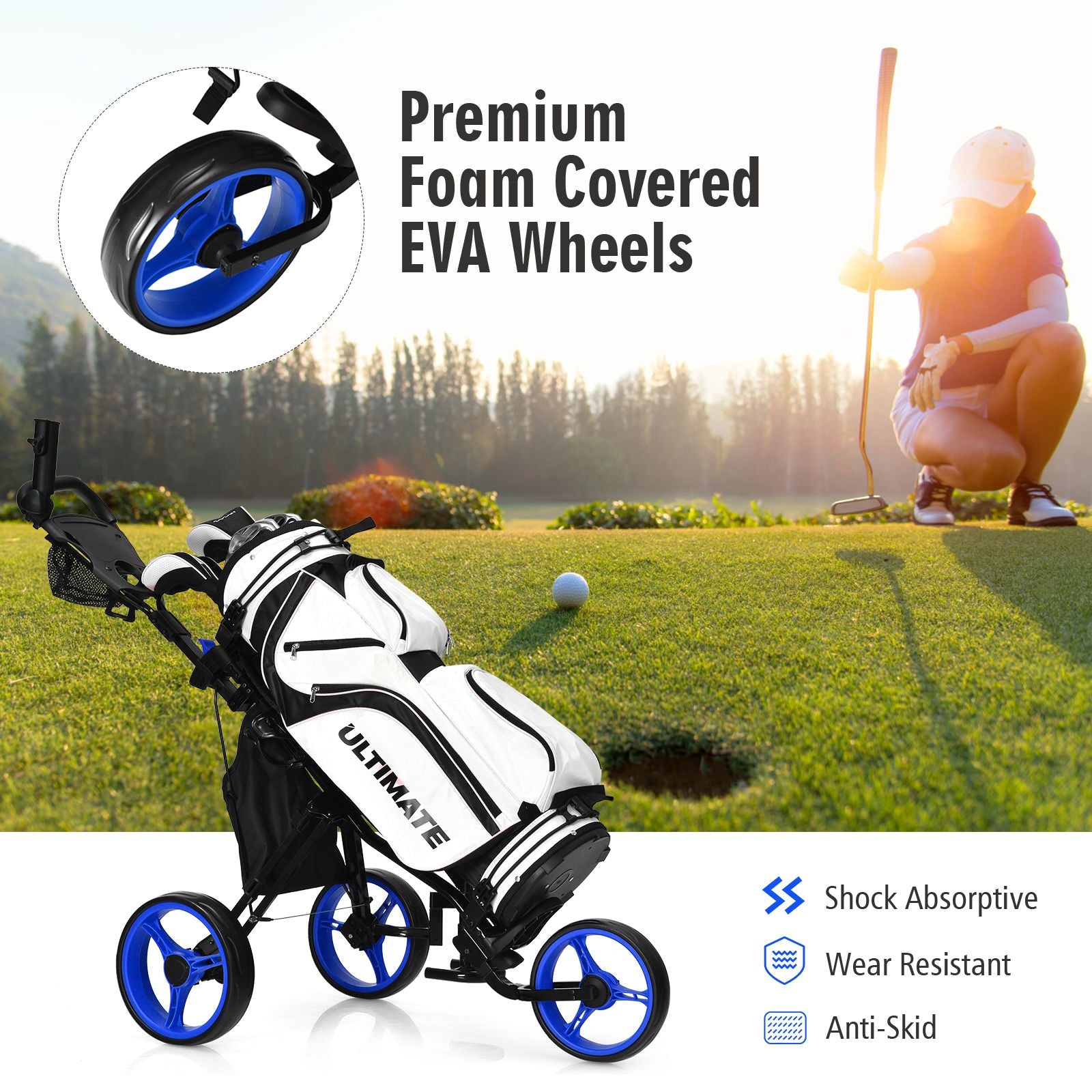 Golf Push Pull trolley with Storage Bag and Foot Brake