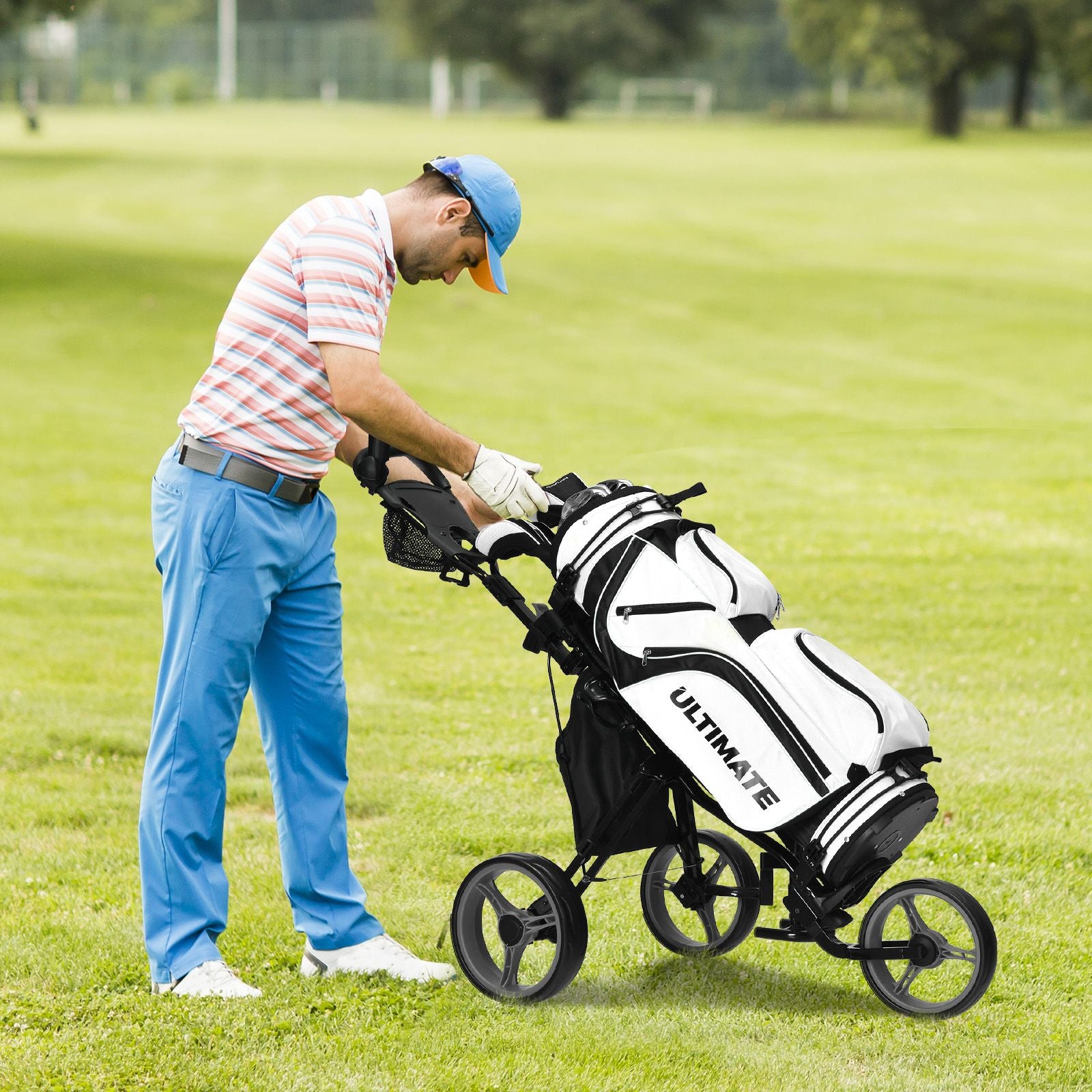 Golf Push Pull trolley with Storage Bag and Foot Brake