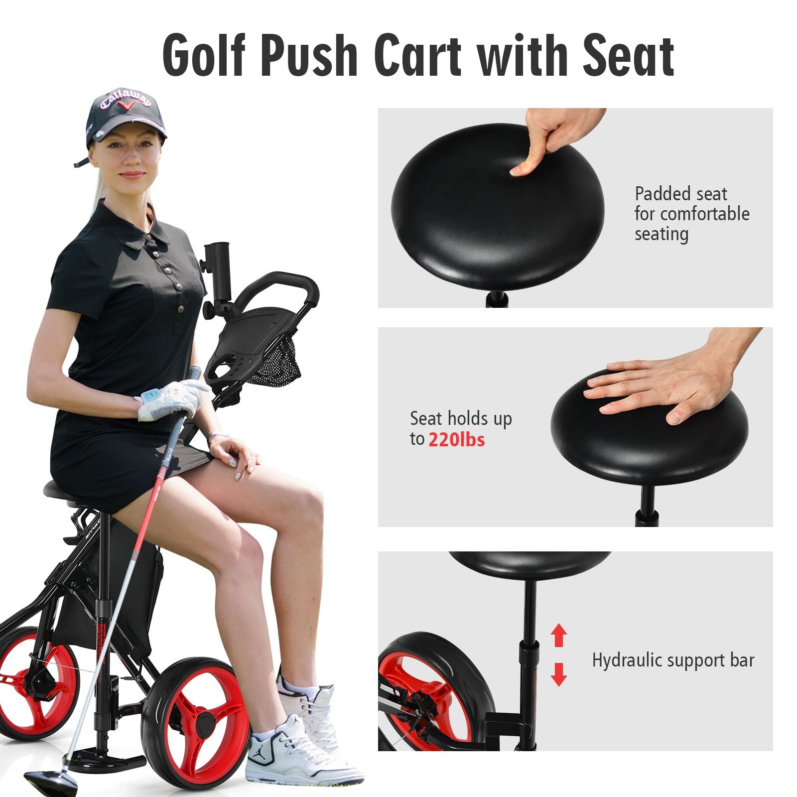 Golf Push Pull trolley with Storage Bag and Foot Brake