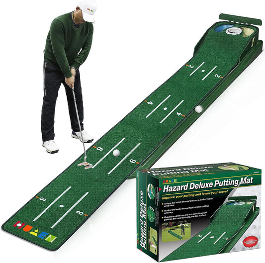 Putting Green Mat for Indoors with Ball Return and 3 Holes - Golf Training and Practice Equipment for Home or Office - Accessories for Men