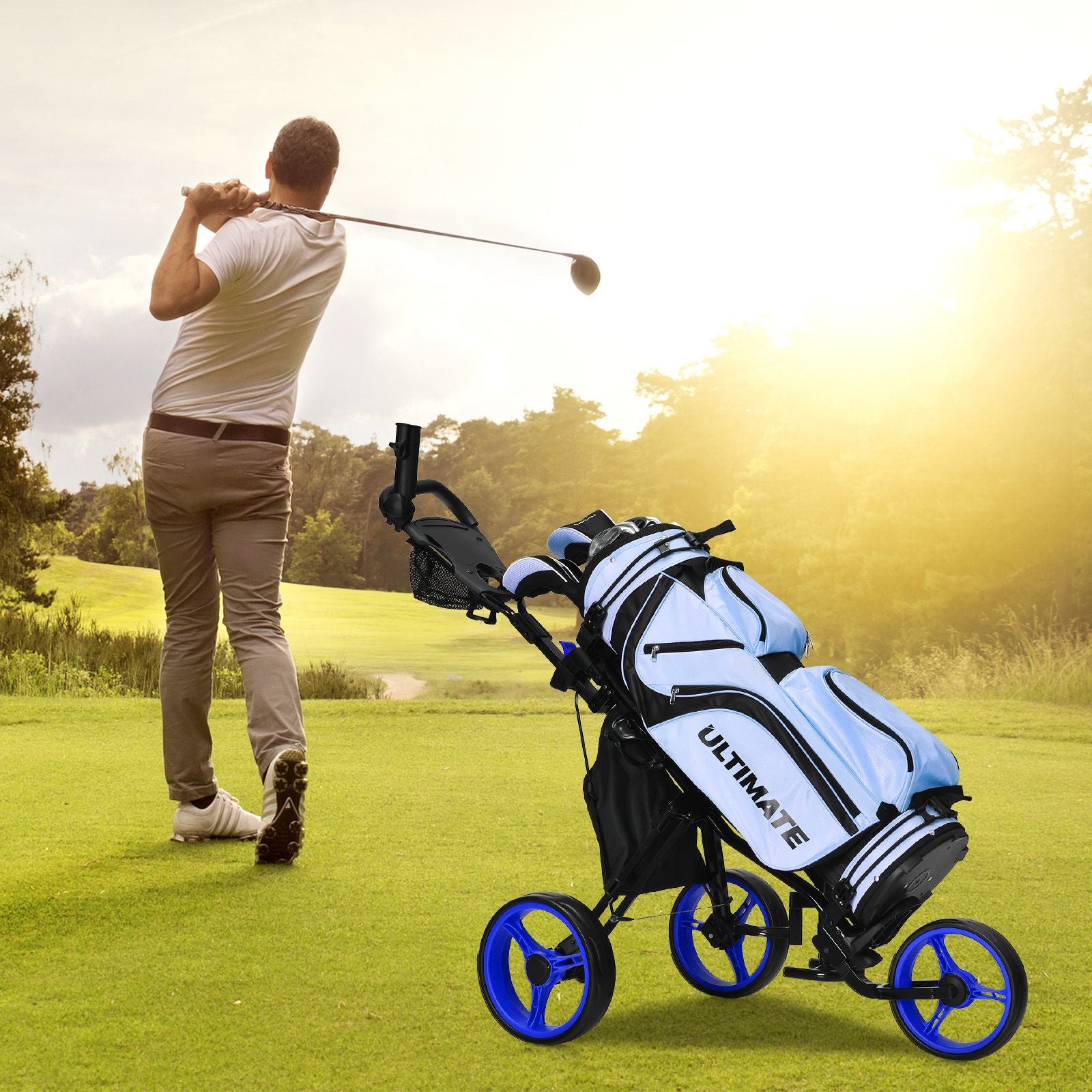 Golf Push Pull trolley with Storage Bag and Foot Brake