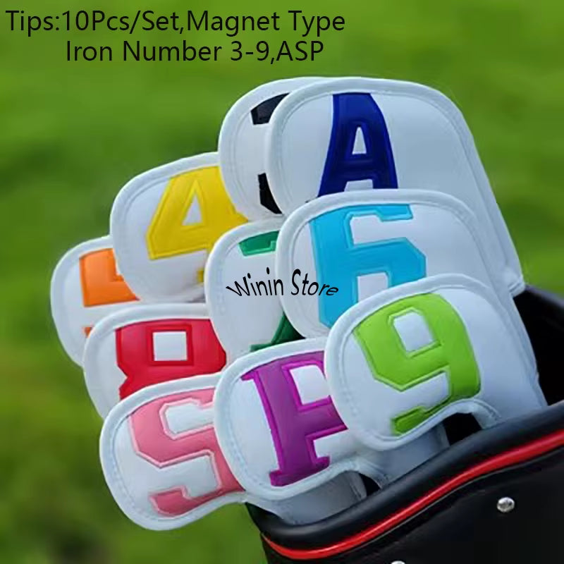 10Pcs Magnetic Golf Iron Wedge High-End Golf Iron Head Cover Iron Head Cover Cover 3-9 ASP 10Pcs 6 Colors Golf Accessories
