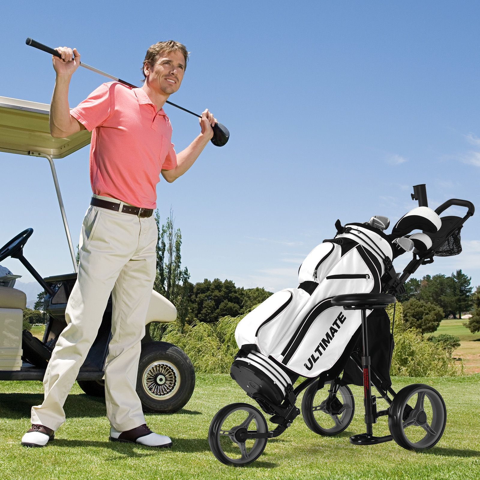 Golf Push Pull trolley with Storage Bag and Foot Brake