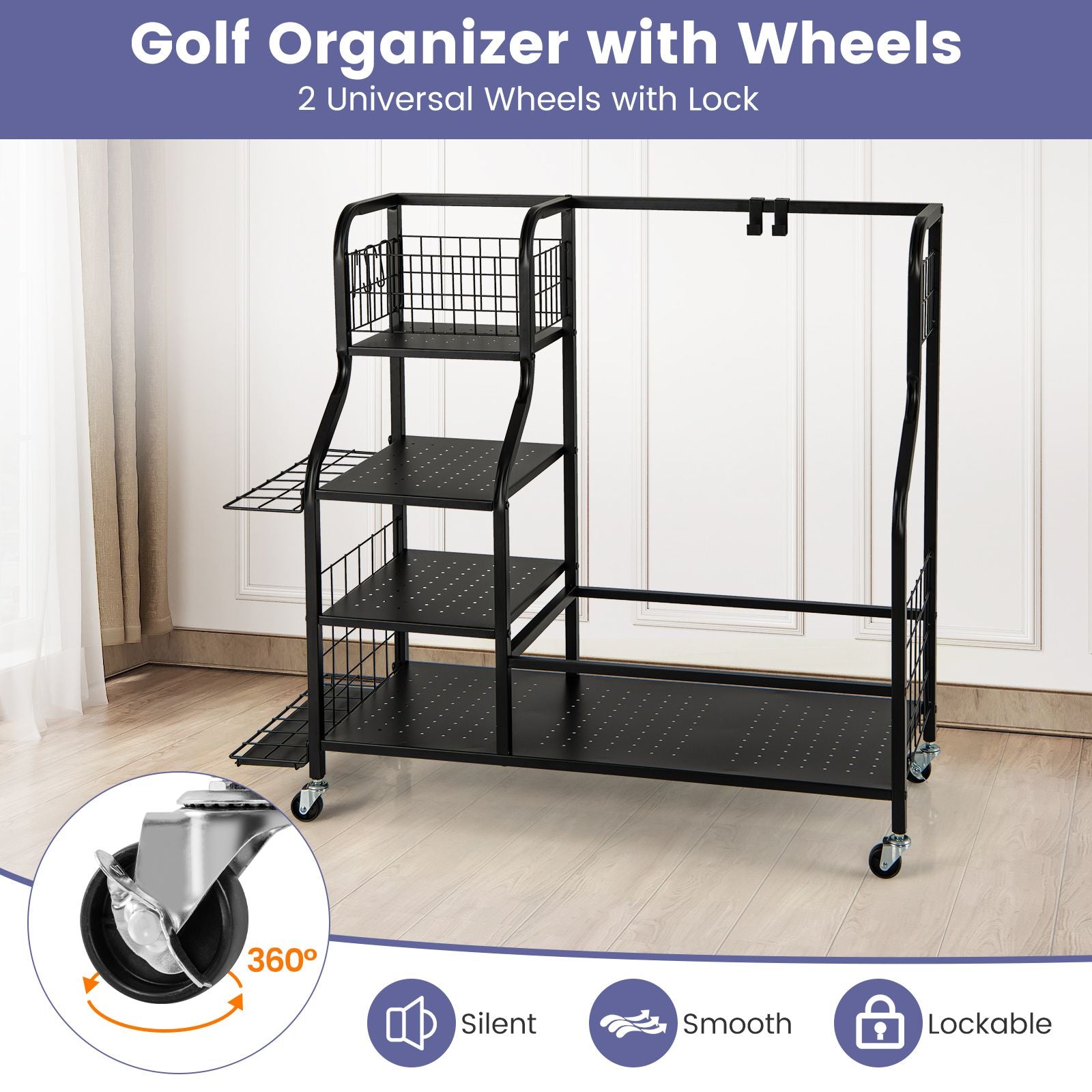 5-In-1 Golf Bag Storage Organizer with Storage Basket