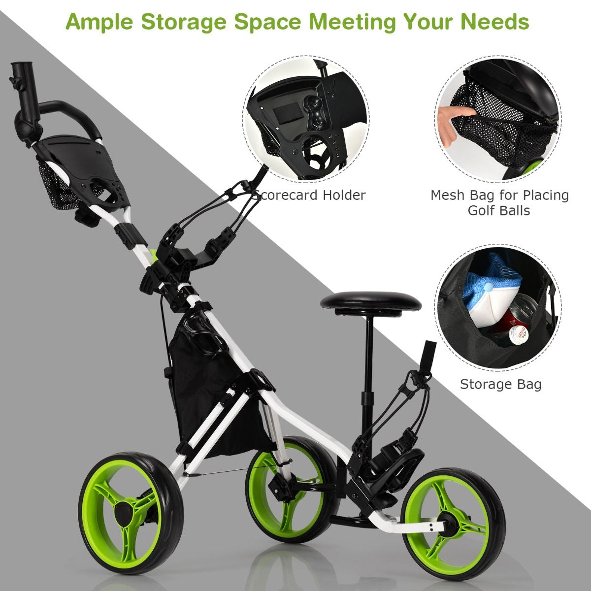 Golf Push Pull trolley with Storage Bag and Foot Brake