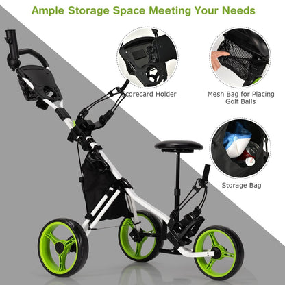 Golf Push Pull trolley with Storage Bag and Foot Brake