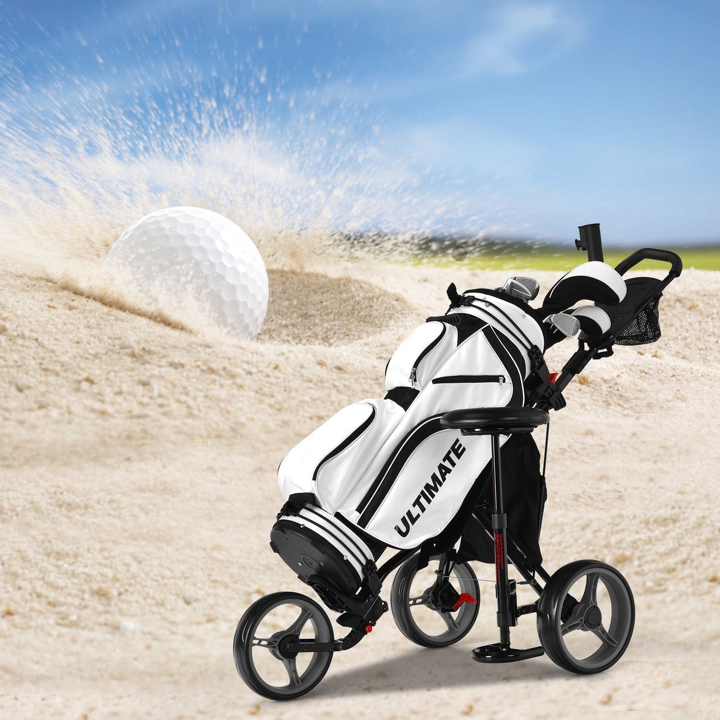 Golf Push Pull trolley with Storage Bag and Foot Brake