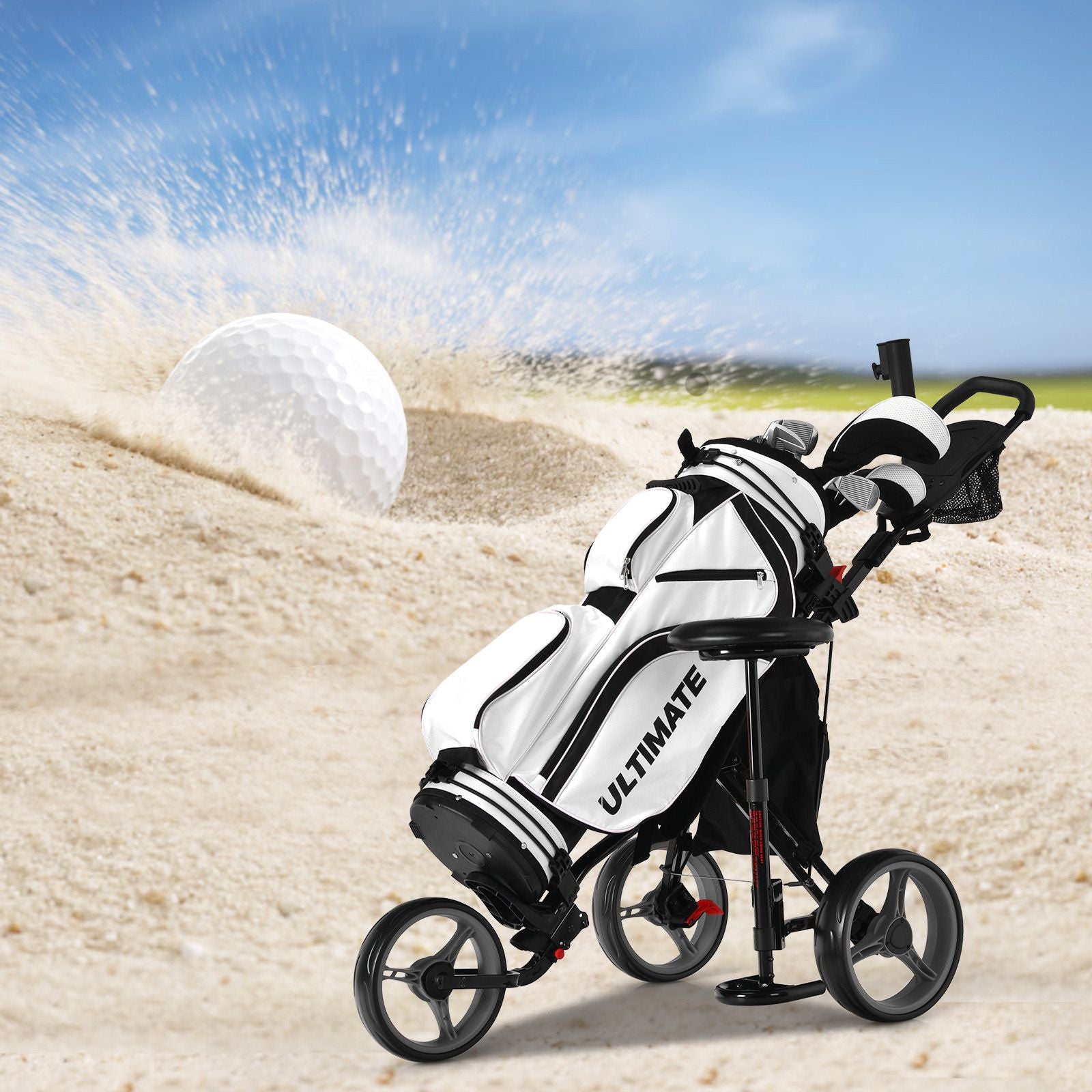 Golf Push Pull trolley with Storage Bag and Foot Brake