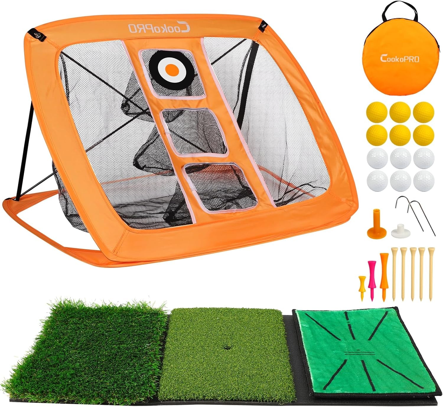 Golf Chipping Net Set,Pop up Net with Durable Rubber Training Mat,10 Golf Tees,6 Practice Balls,6 Foam Balls and Carry Bag for Indoor & Outdoor Game