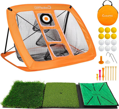 Golf Chipping Net Set,Pop up Net with Durable Rubber Training Mat,10 Golf Tees,6 Practice Balls,6 Foam Balls and Carry Bag for Indoor & Outdoor Game