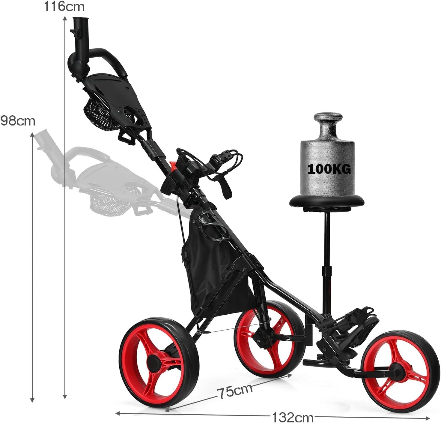 Golf Push Pull trolley with Storage Bag and Foot Brake
