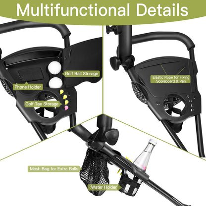 3 Wheel Folding Golf Push Cart with Adjustable Handle and Foot Brake