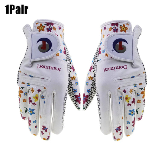 Golf Glove Women Ladies Pair Cool Leather Both Hand Summer Floral Colorful Breathable for Non Slip Gloves 1 Pair
