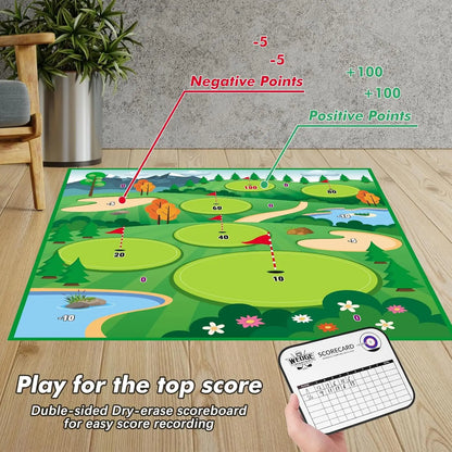 Golf Chipping Game Mat with Clubs Chip Golf Set Indoor Outdoor for Kids/Big kids Golf Mat Game
