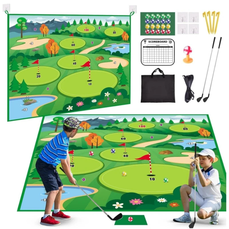 Golf Chipping Game Mat with Clubs Chip Golf Set Indoor Outdoor for Kids/Big kids Golf Mat Game