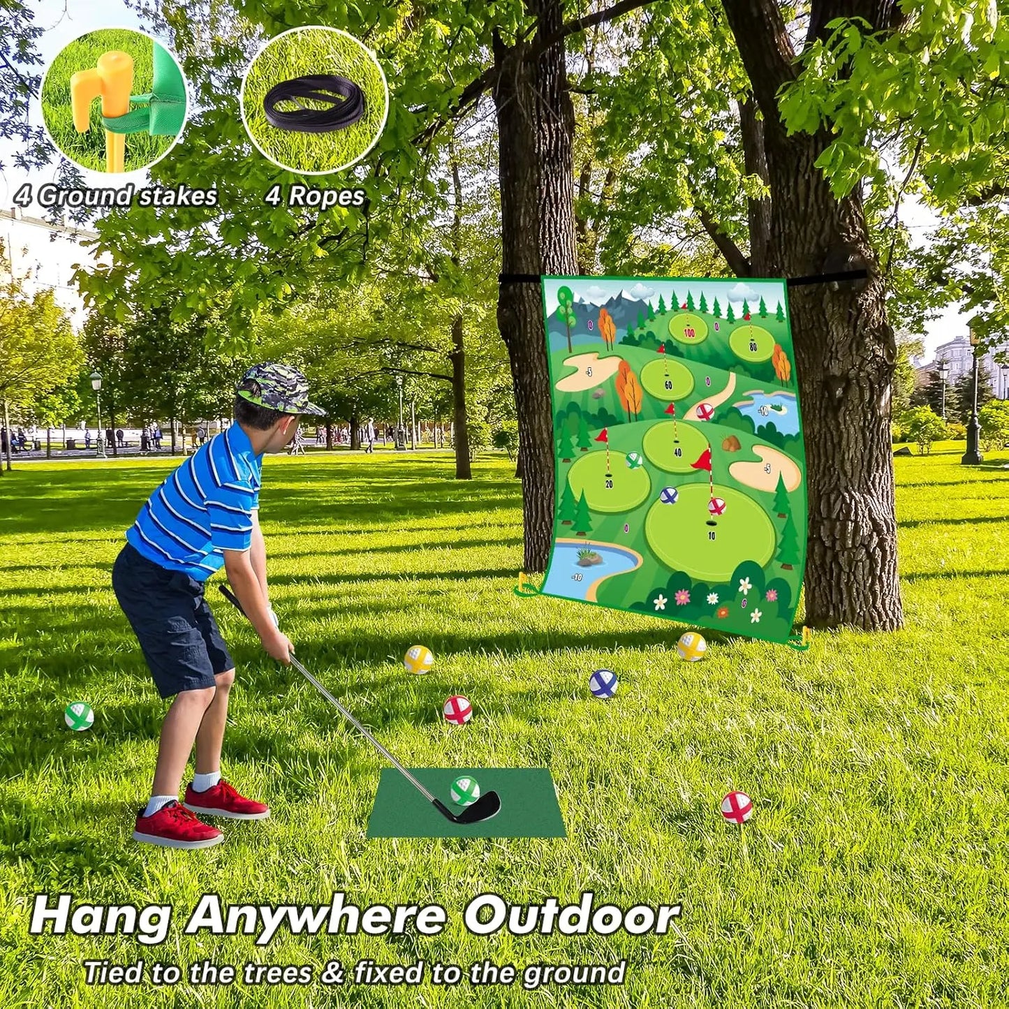 Golf Chipping Game Mat with Clubs Chip Golf Set Indoor Outdoor for Kids/Big kids Golf Mat Game