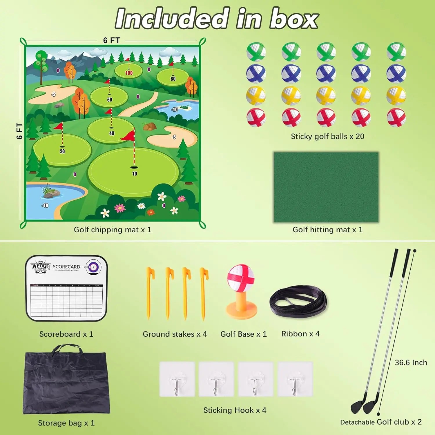 Golf Chipping Game Mat with Clubs Chip Golf Set Indoor Outdoor for Kids/Big kids Golf Mat Game
