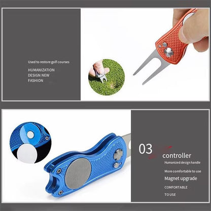Foldable Golf Divot Repair Tool with Golf Ball Tool Pitch Groove Cleaner Golf Accessories Putting Green Fork Training Aids