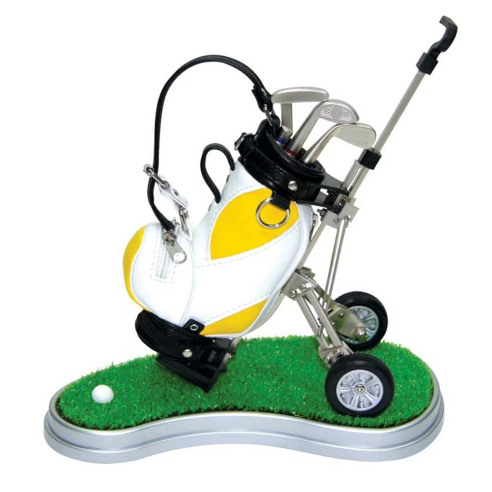 Golf Pens with Golf Bag Holder Novelty Gifts with 3 Pieces Aluminum Pen Golf Bag Pencil Holder Golf Souvenirs Gifts