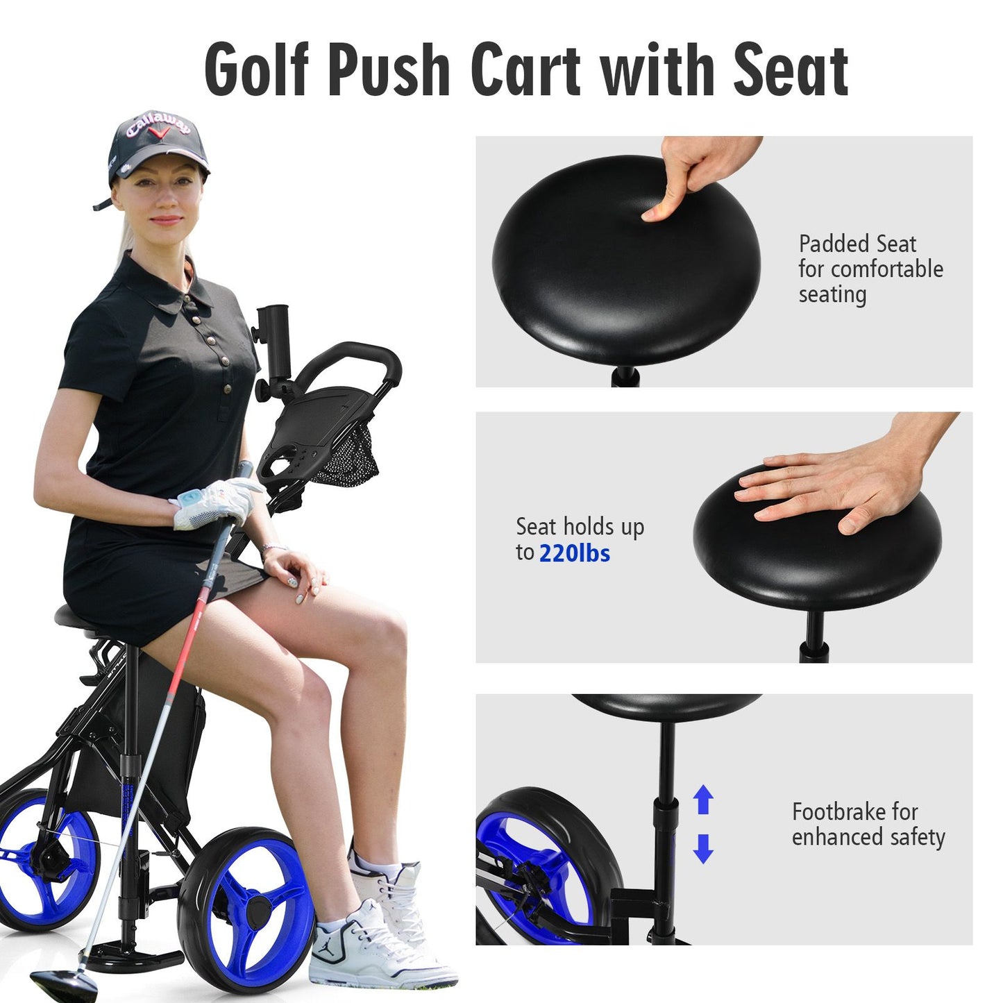 Golf Push Pull trolley with Storage Bag and Foot Brake