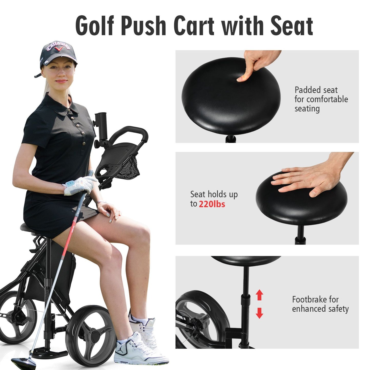 Golf Push Pull trolley with Storage Bag and Foot Brake