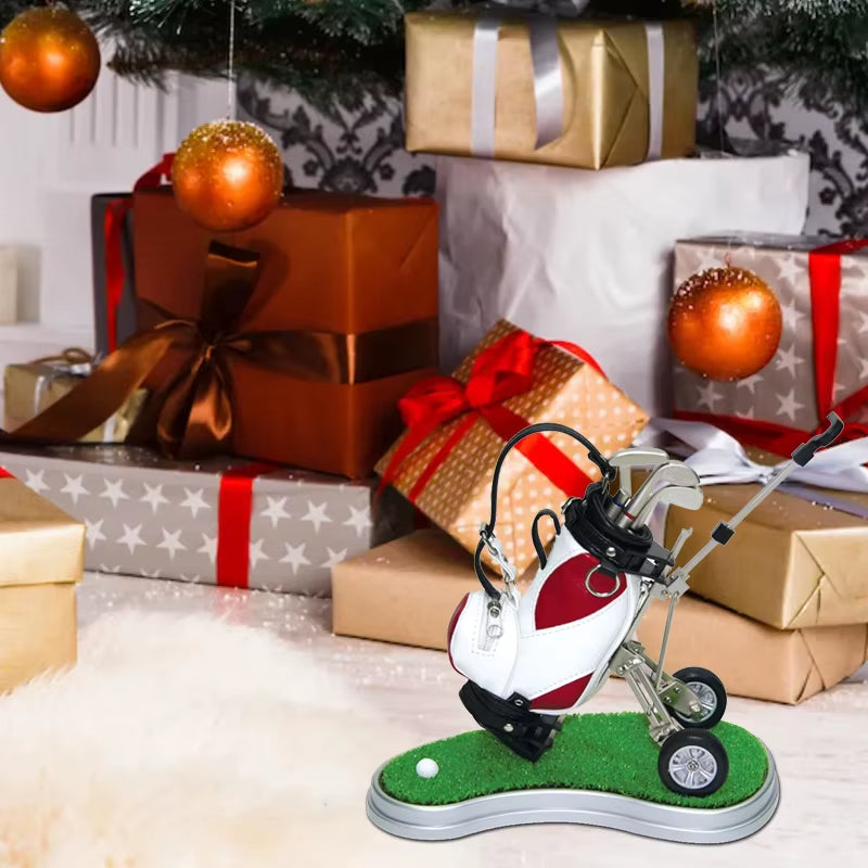 Golf Pens with Golf Bag Holder Novelty Gifts with 3 Pieces Aluminum Pen Golf Bag Pencil Holder Golf Souvenirs Gifts