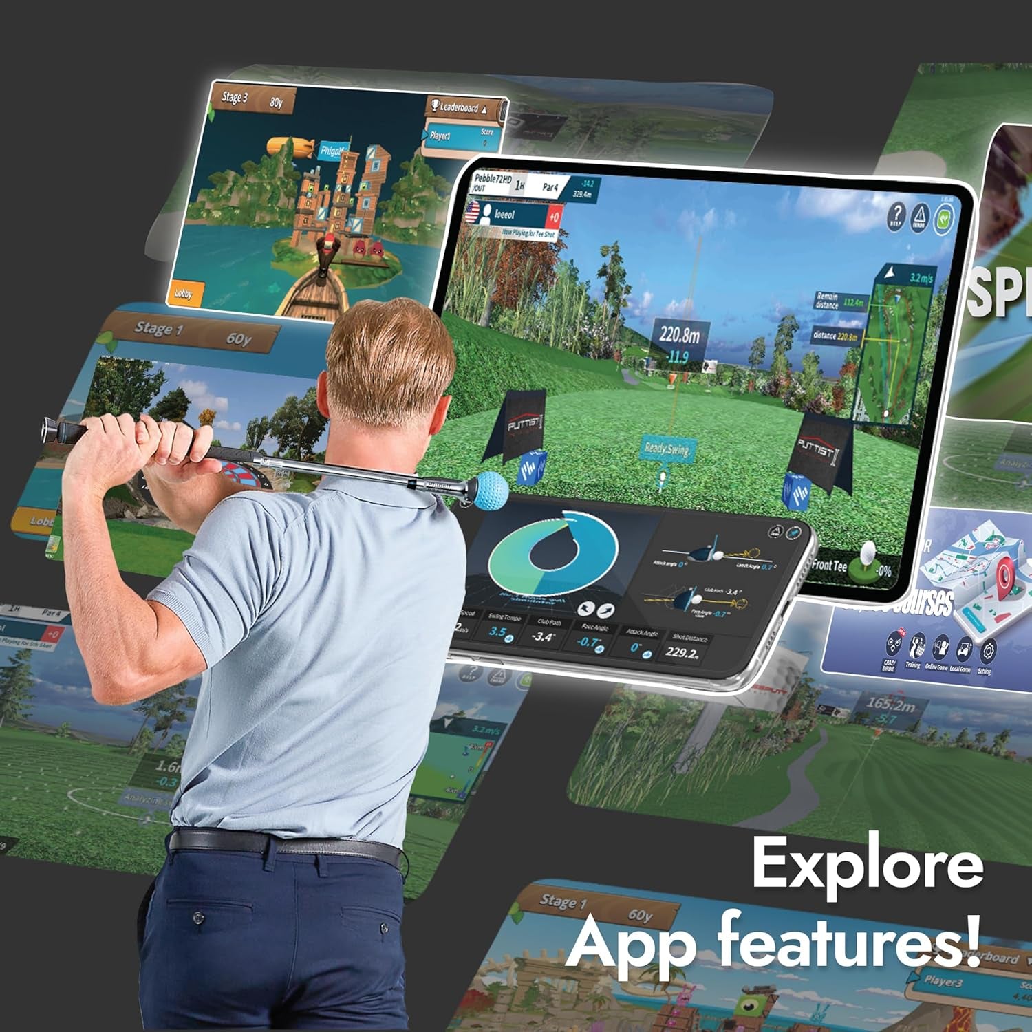 2 Home Golf Game Simulator: Enjoy Interactive Golf with Motion Sensor & Swing Stick for Indoor & Outdoor Fun – 38,000+ Courses Worldwide, Compatible with Android, Ios, App & E6 Connect