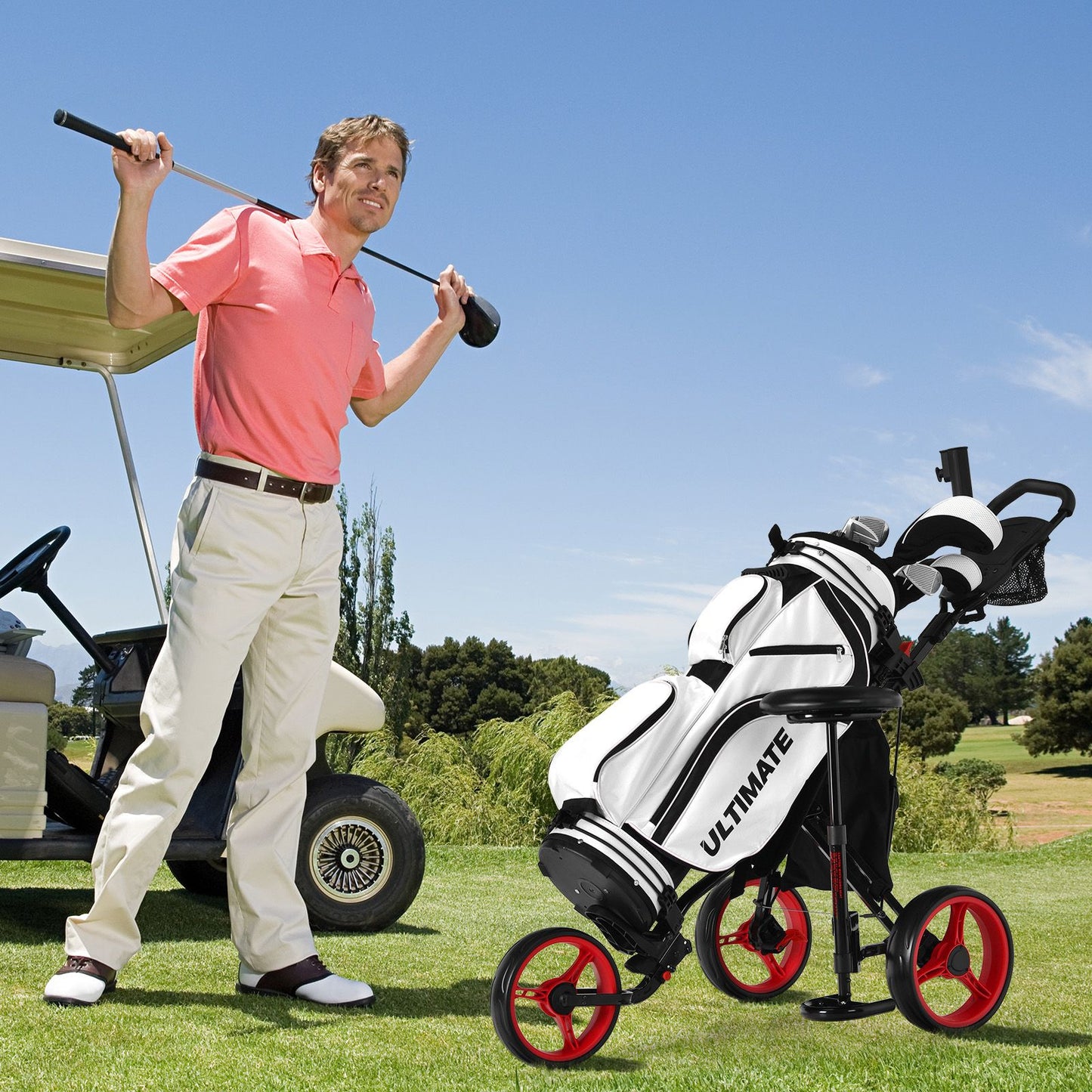 Golf Push Pull trolley with Storage Bag and Foot Brake