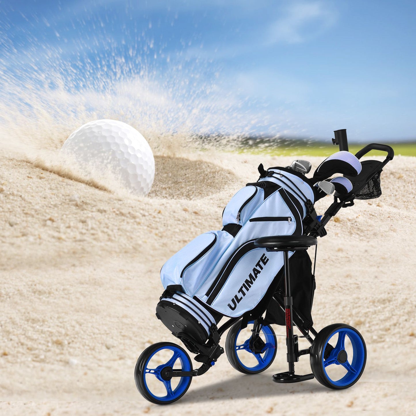 Golf Push Pull trolley with Storage Bag and Foot Brake