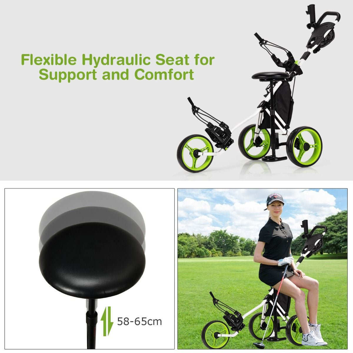 Golf Push Pull trolley with Storage Bag and Foot Brake