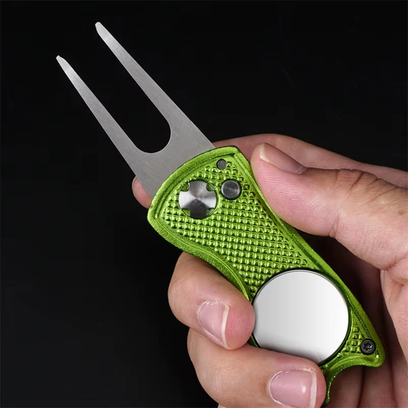 Foldable Golf Divot Repair Tool with Golf Ball Tool Pitch Groove Cleaner Golf Accessories Putting Green Fork Training Aids