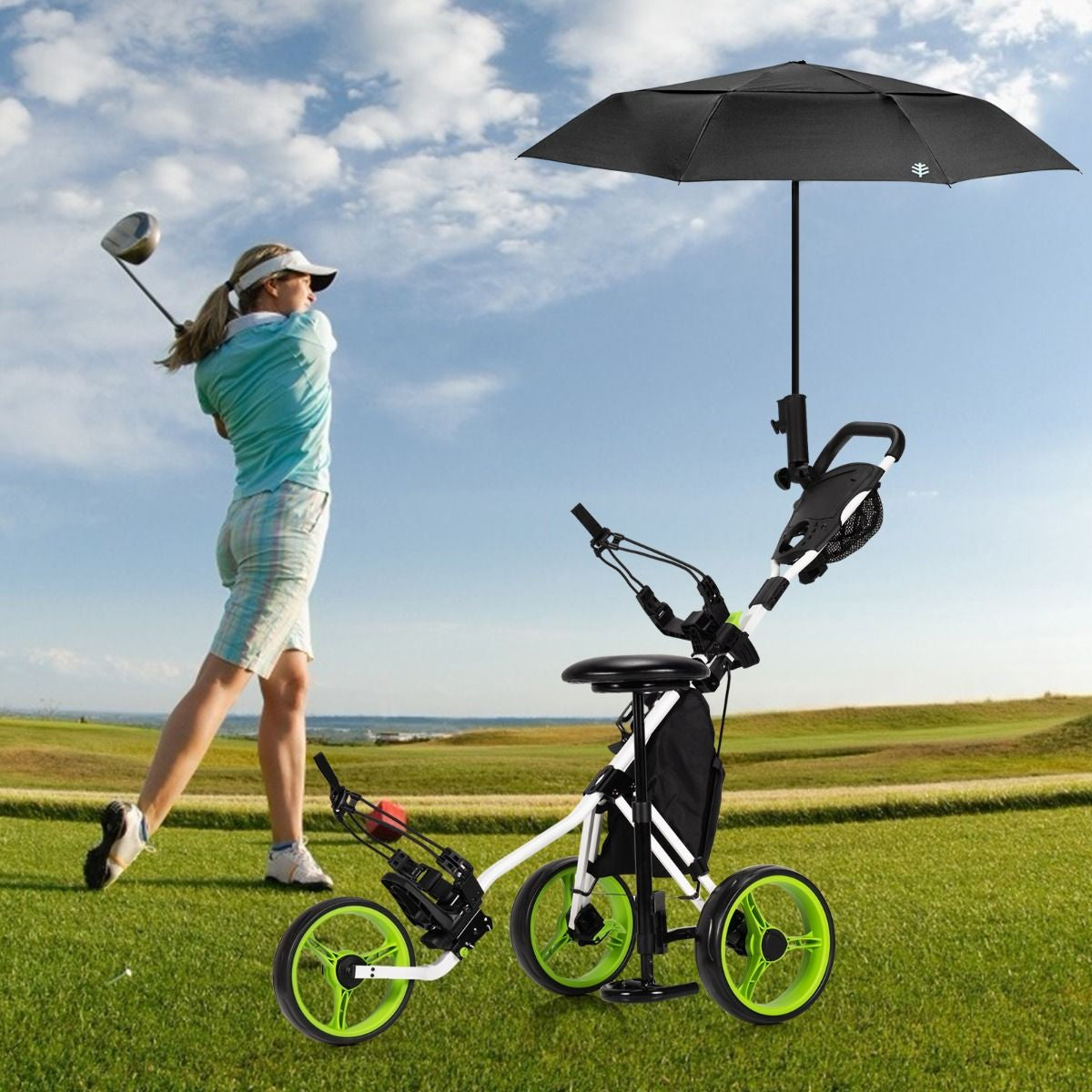 Golf Push Pull trolley with Storage Bag and Foot Brake