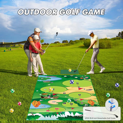 Golf Chipping Game Mat with Club Practice Training Indoor Outdoor Hitting Mat 20-Balls for Kids Adults Play Stick Chip Set