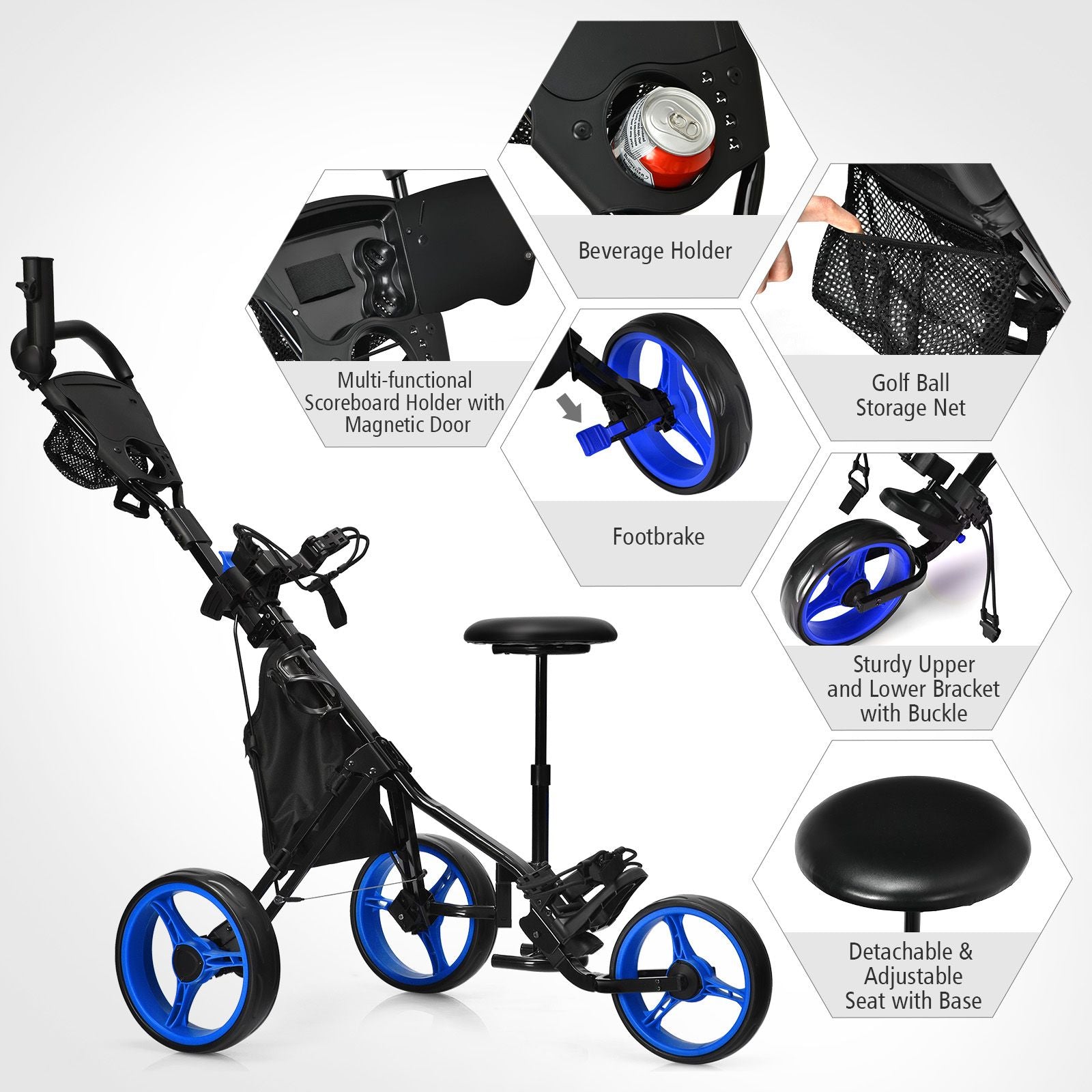 Golf Push Pull trolley with Storage Bag and Foot Brake