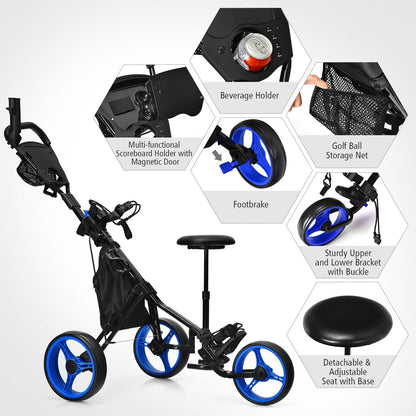 Golf Push Pull trolley with Storage Bag and Foot Brake