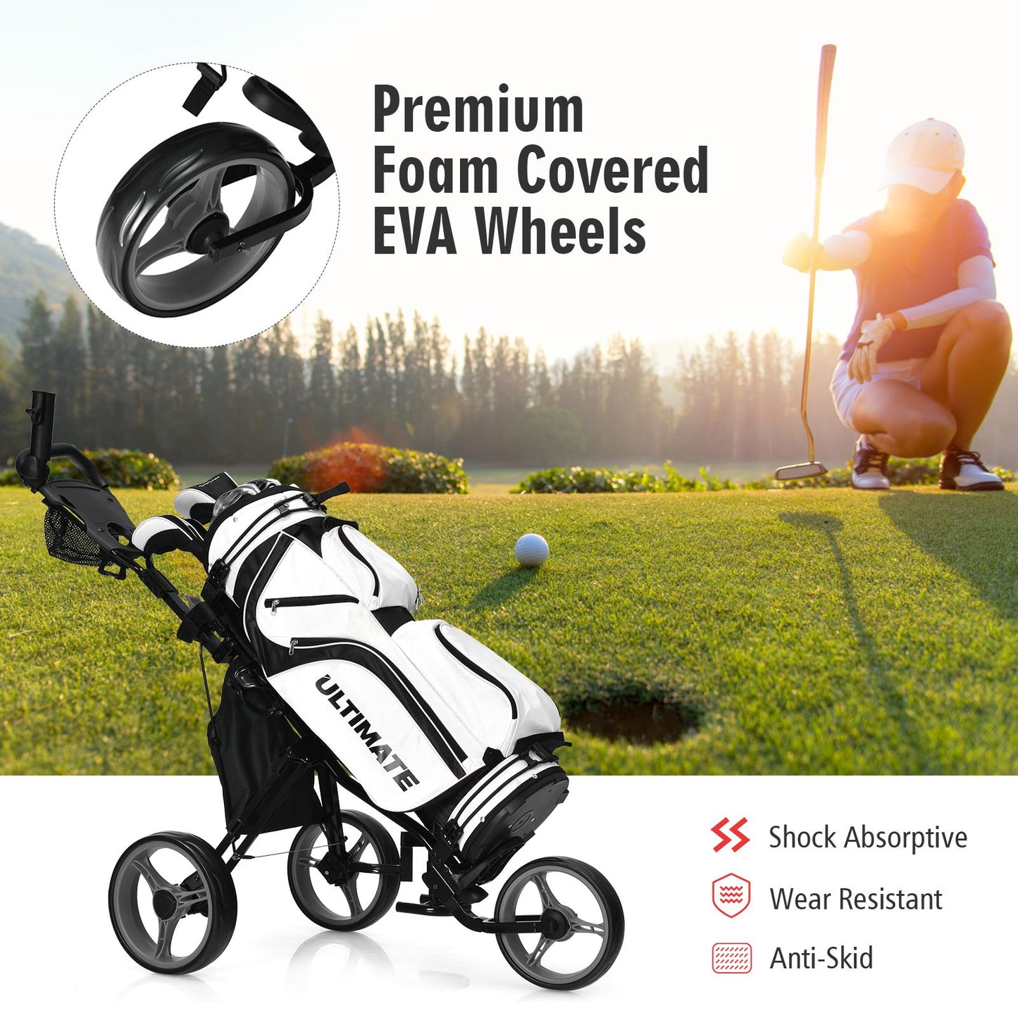 Golf Push Pull trolley with Storage Bag and Foot Brake