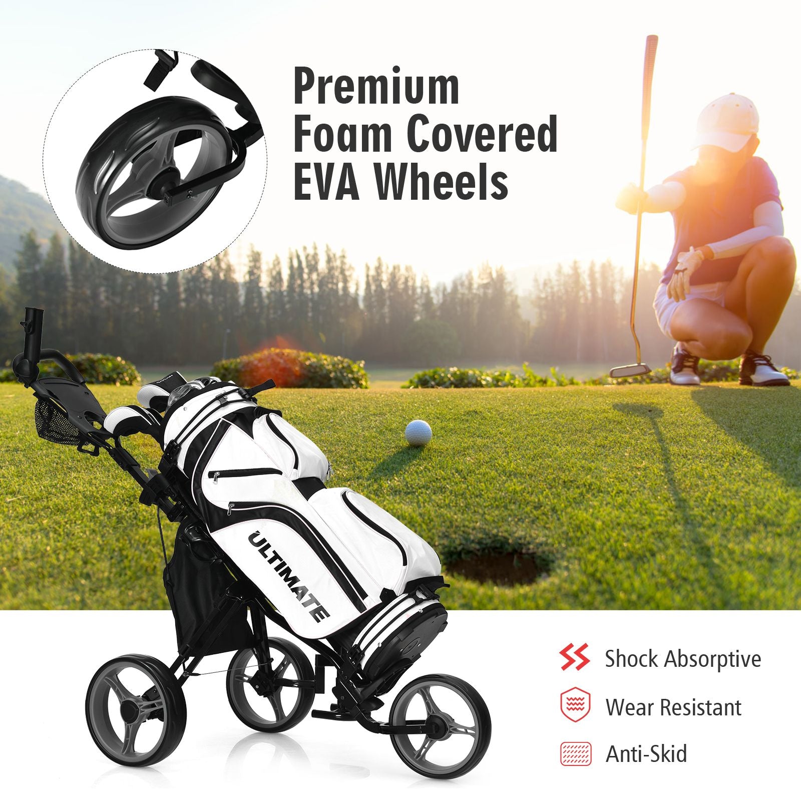 Golf Push Pull trolley with Storage Bag and Foot Brake